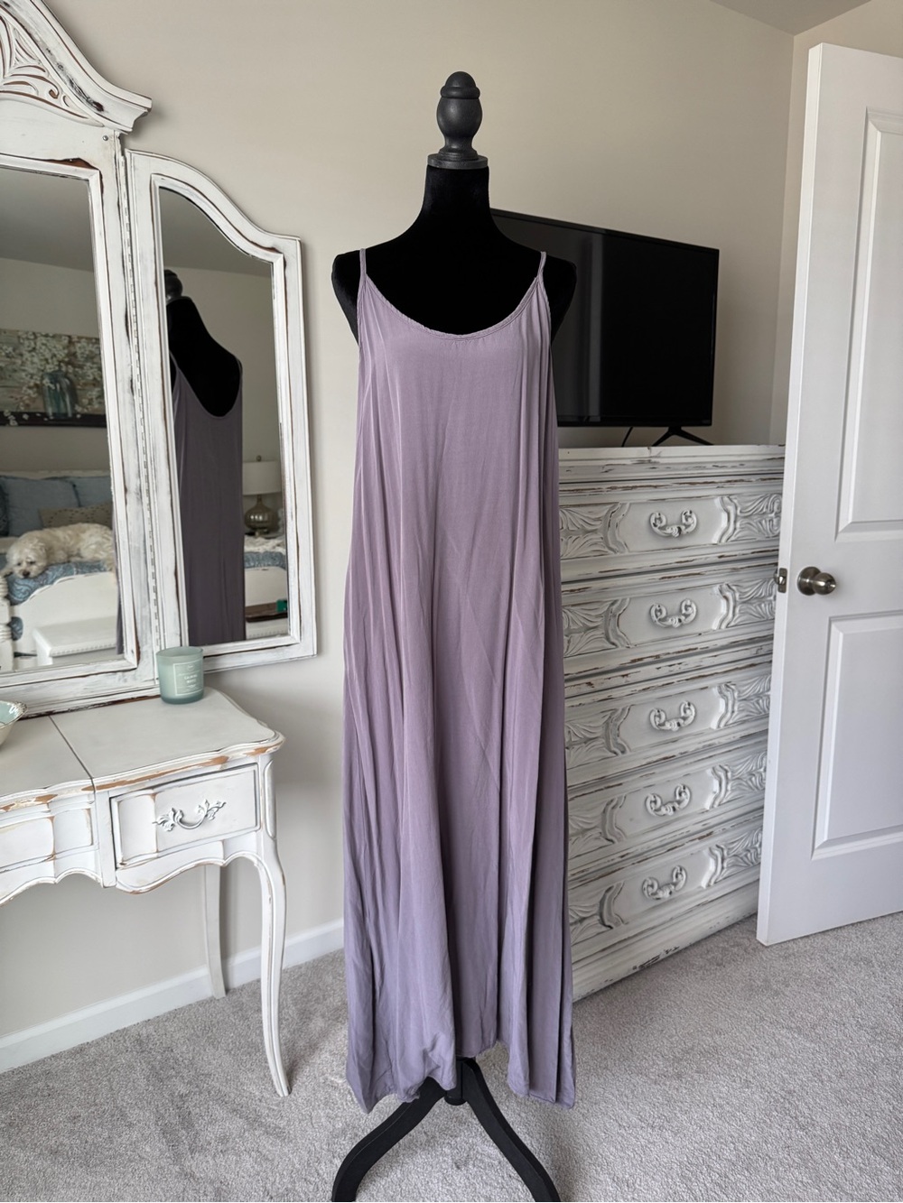 Lavender Maxi Slip Dress with Thin Straps